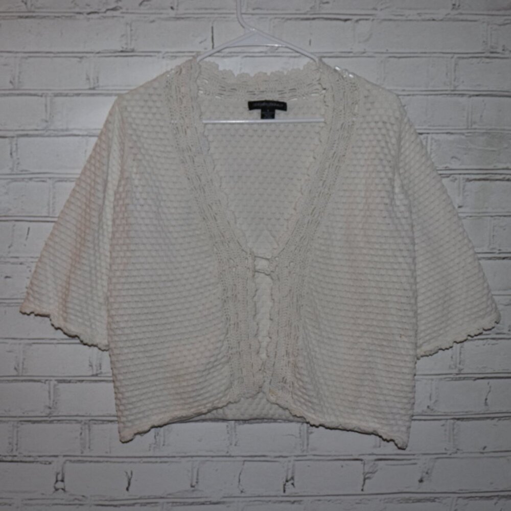 🤍 Designers Originals White Knit Tie‑Front Cardigan · Size S